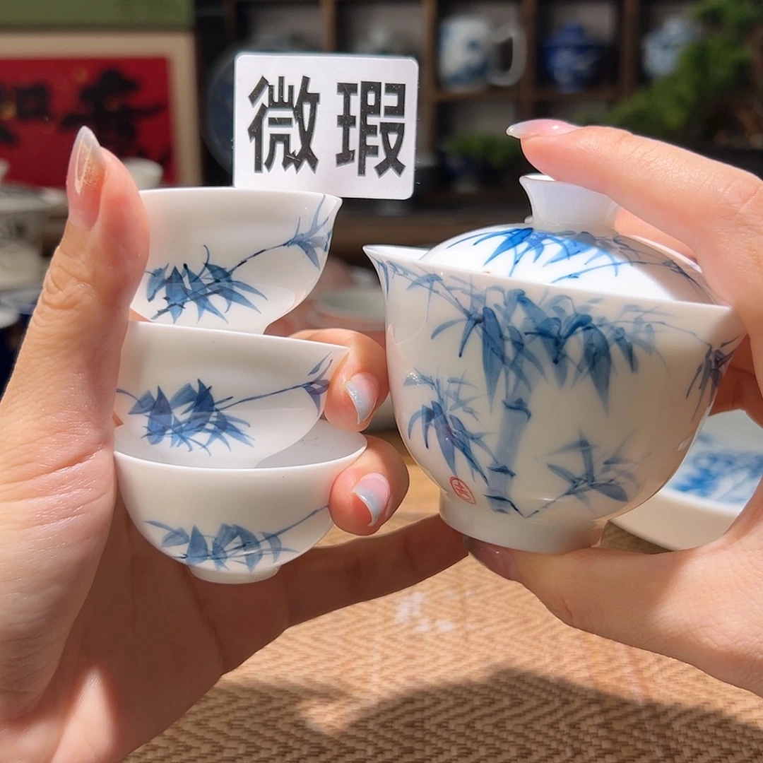 【闪购商品】微瑕。手绘。盖碗。