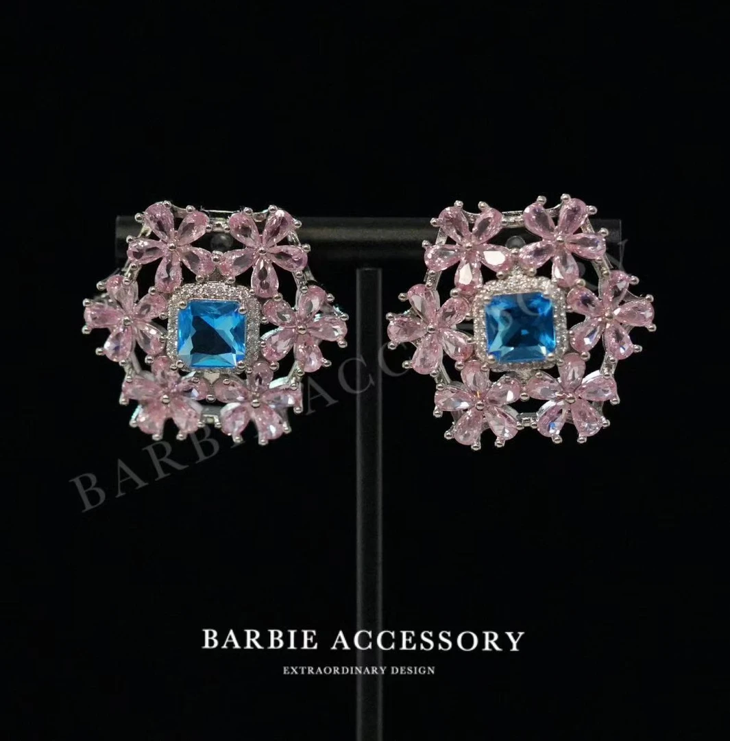 铜合金合成锆石耳饰 【蓝粉星际】法式既视设计款高级感绝美耳环