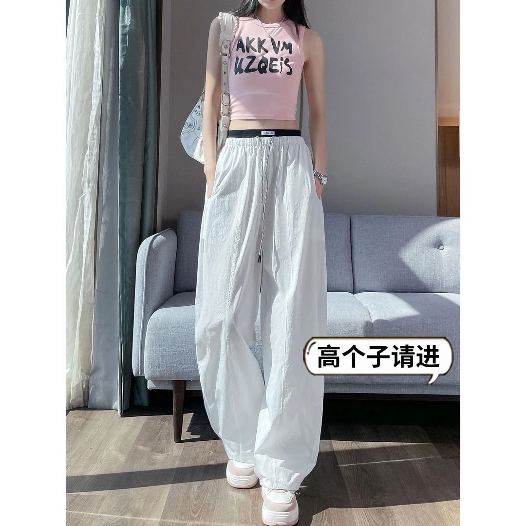 加长白色冰丝速干裤女高腰2025夏季薄款高个子显瘦酷飒风工装裤子