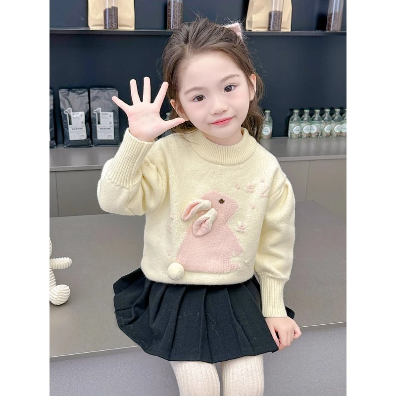 女童毛衣秋冬2025新款儿童洋气冬季宝宝时髦加厚保暖冬装针织上衣