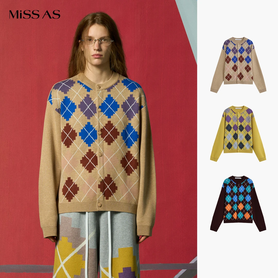 【CHEERi UPi】马赛克复古学院风菱形格开衫内搭针织打底毛衣26春夏
