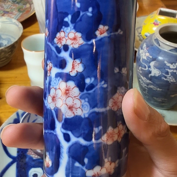 苗*青花冰梅笔筒一个