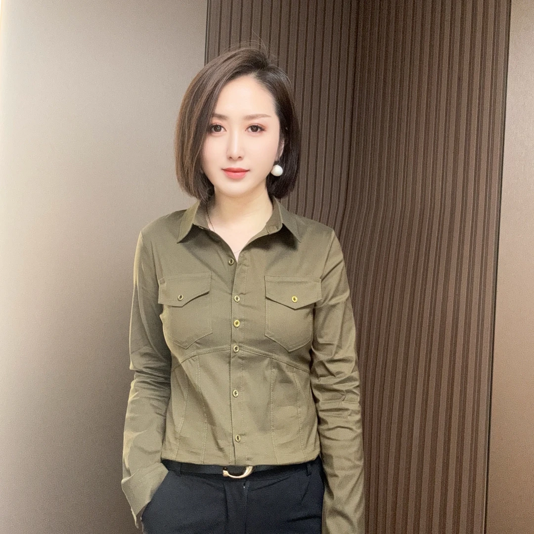 春秋长袖翻玲修身显瘦气质衬衣K5220