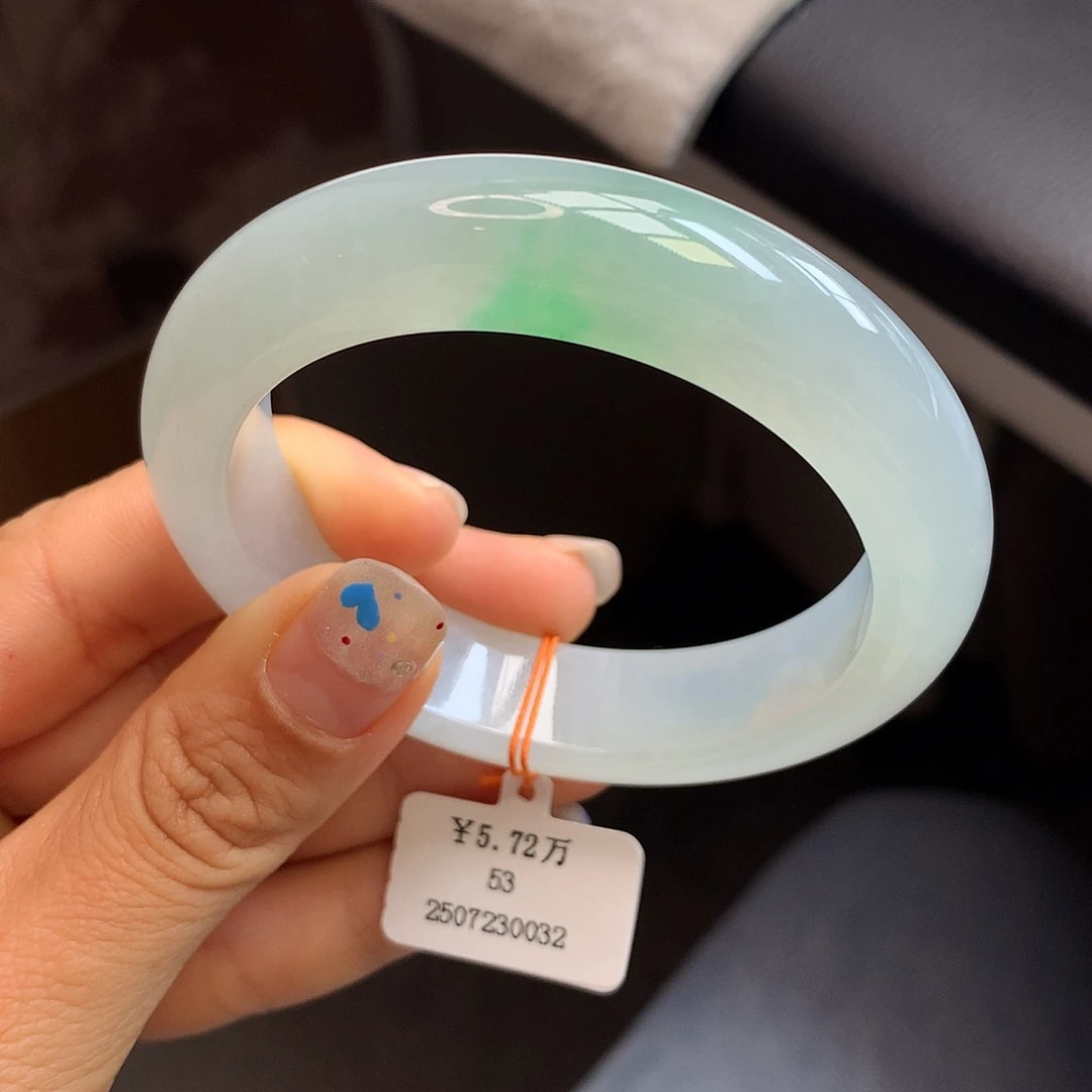 未镶嵌手镯翡翠53甜绿正圈