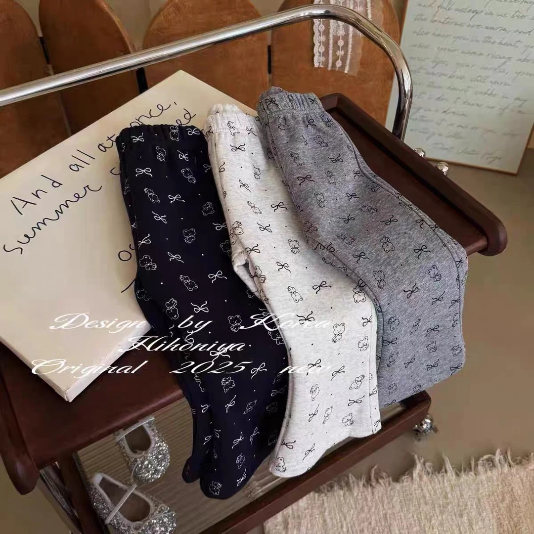 女童裤子2025春夏新款喇叭裤儿童春秋洋气休闲裤幼儿园可爱印花潮