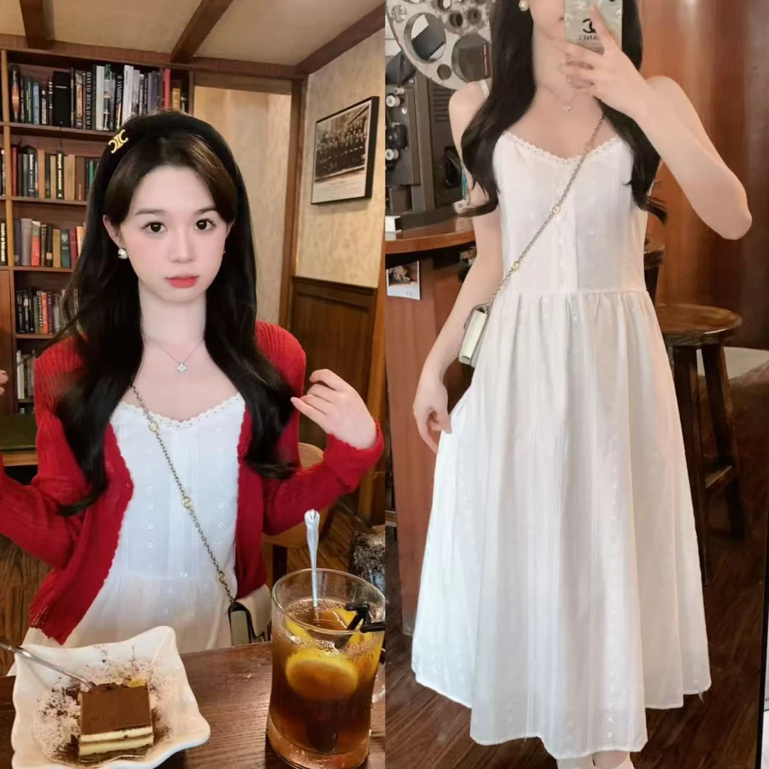 【现货】小奶盖 白日梦境~初恋少女小白裙刺绣花边法式吊带裙