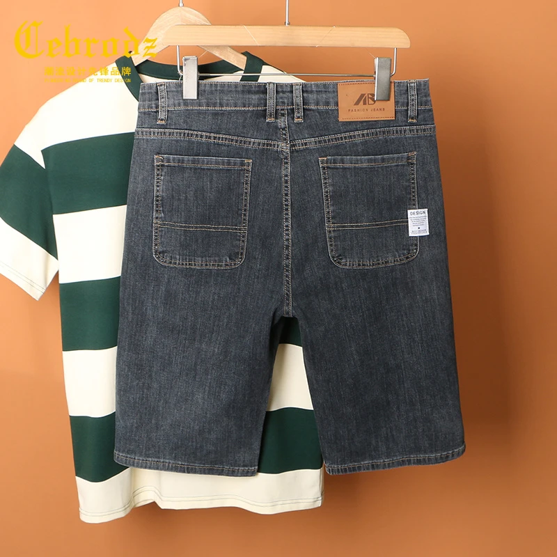 法国Cebrodz牛仔短裤男士宽松2025新款蓝灰色夏季薄款休闲五分裤