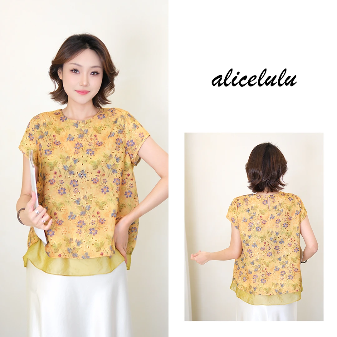 [alicelulu]复古休闲圆领无袖衬衫时髦印花设计感S2143460B