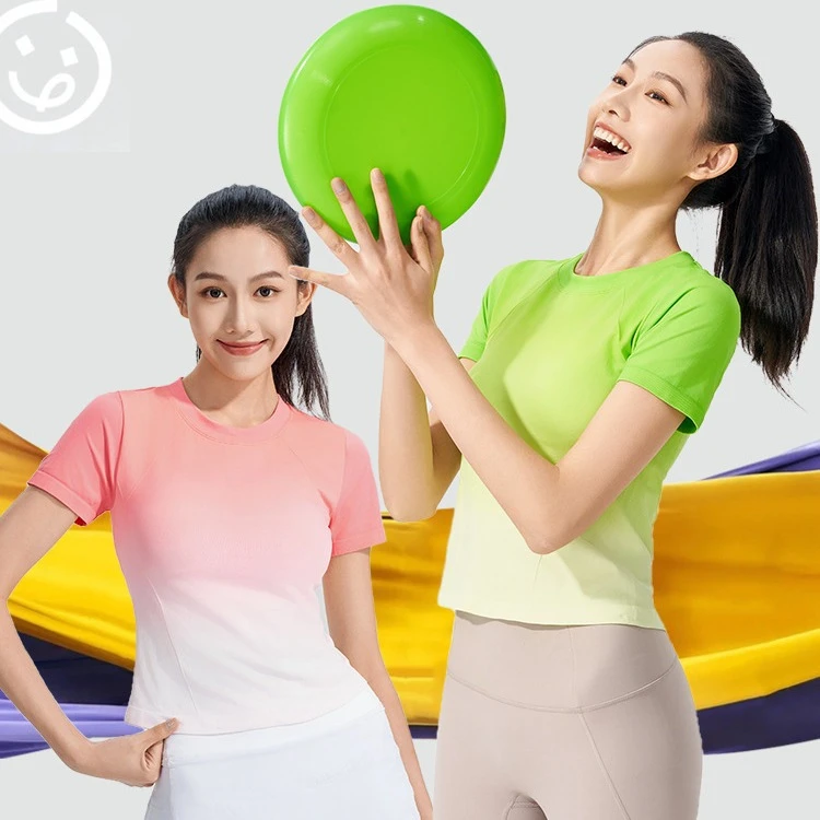 2024夏季新款渐变色高颜值短袖上衣速干T恤跑步运动健身瑜伽服女