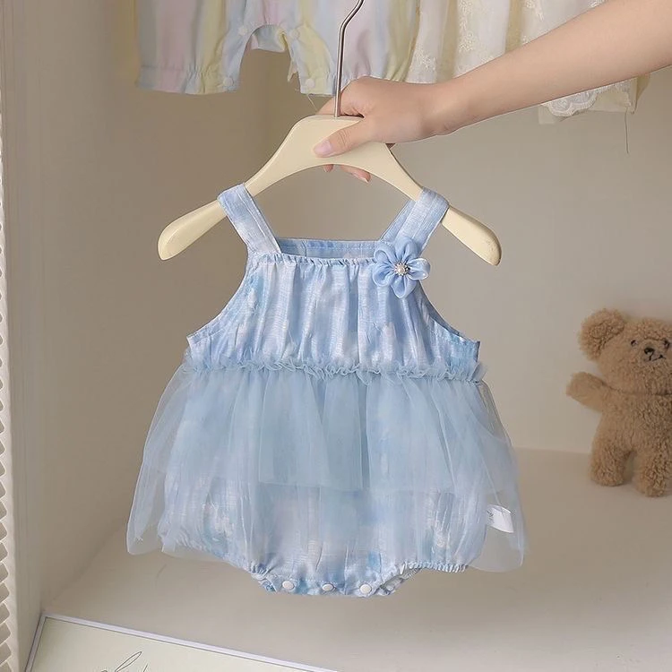 无袖女公主风夏季包屁哈衣爬服洋气背带婴儿网红公主吊带超薄凉快