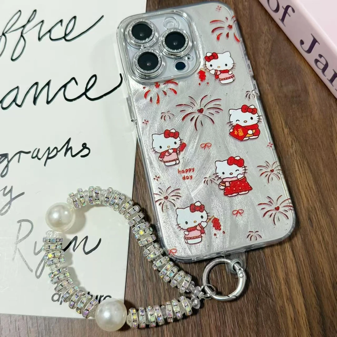 【精孔羽纱】红色烟花kitty猫个性手机壳适用于苹果16Pro/15/14卡通