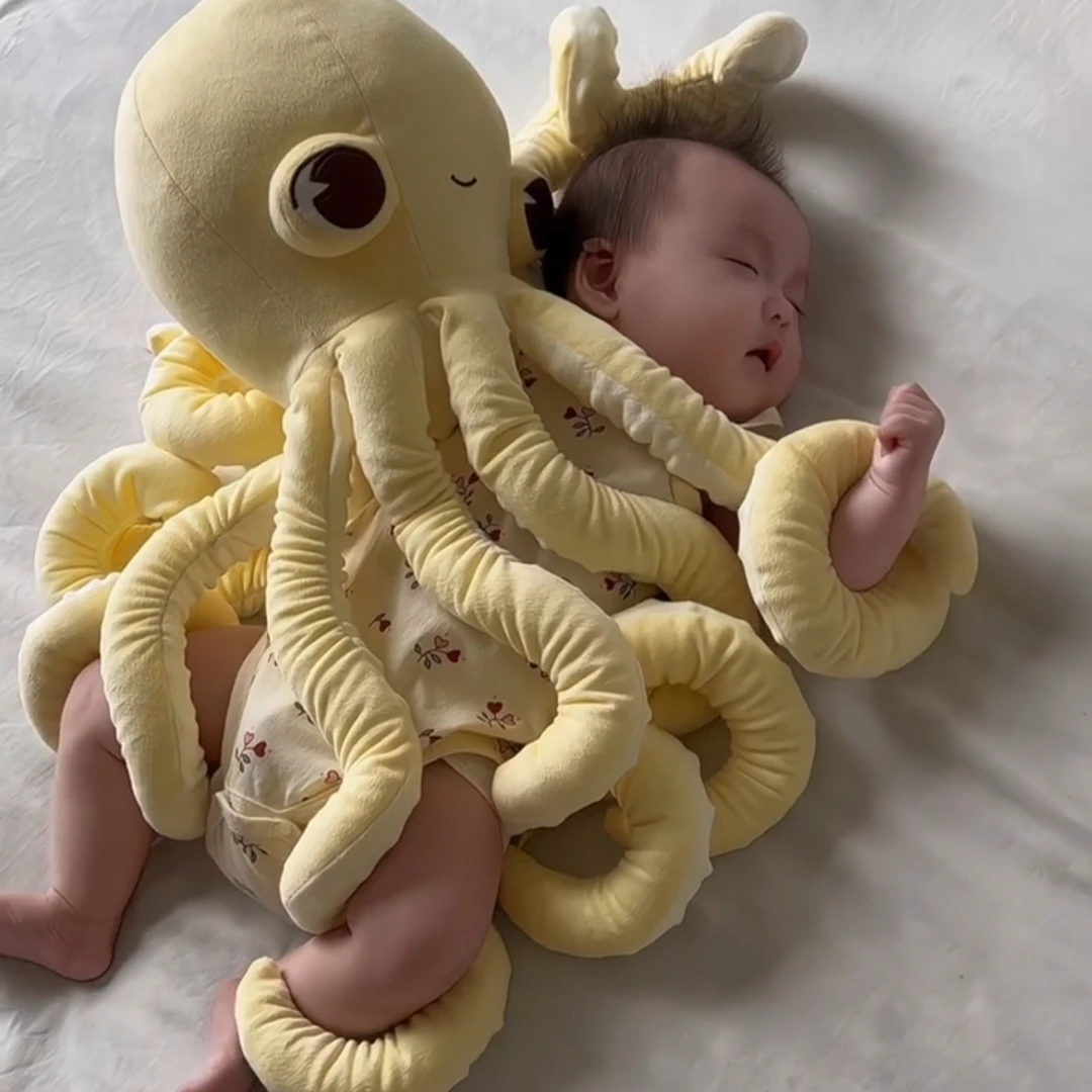 哄睡神器八爪鱼可爱珊瑚绒毛绒公仔婴儿章鱼安抚玩偶宝宝抱睡玩具