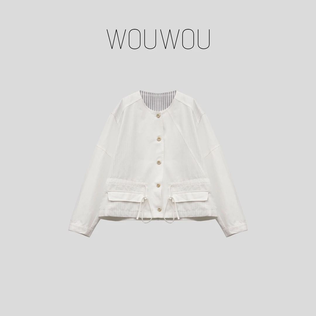 【WOUWOU】棉质圆领抽绳外套