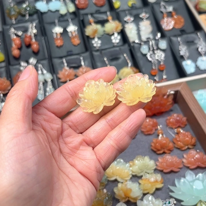 蛇纹石玉耳饰银S925镶嵌焱**熹