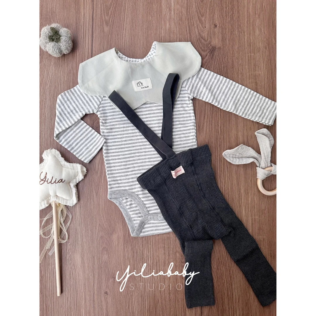 YiliaBaby*外贸秋冬简约大气婴儿纯棉内搭长袖包屁衣｜格雷系