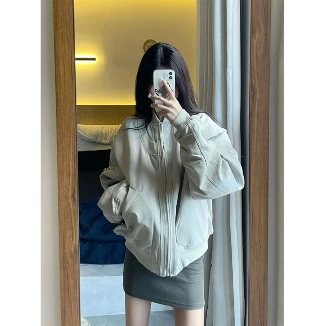 哥弟阿玛施正品美式高街飞行服外套女春秋设计感小众棒球服宽松夹