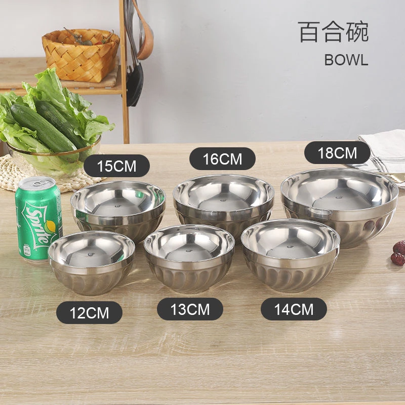 不锈钢碗百合碗家用食堂双层碗隔热防烫泡面碗儿童幼儿园吃饭碗