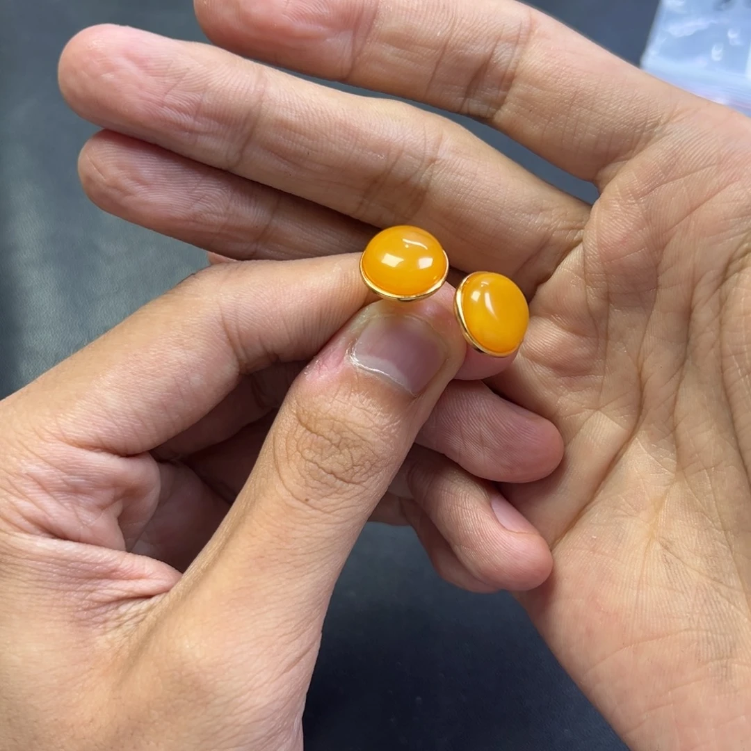 蜜蜡颈饰银S925镶嵌多样性高端蜜蜡老黄蜡大耳钉