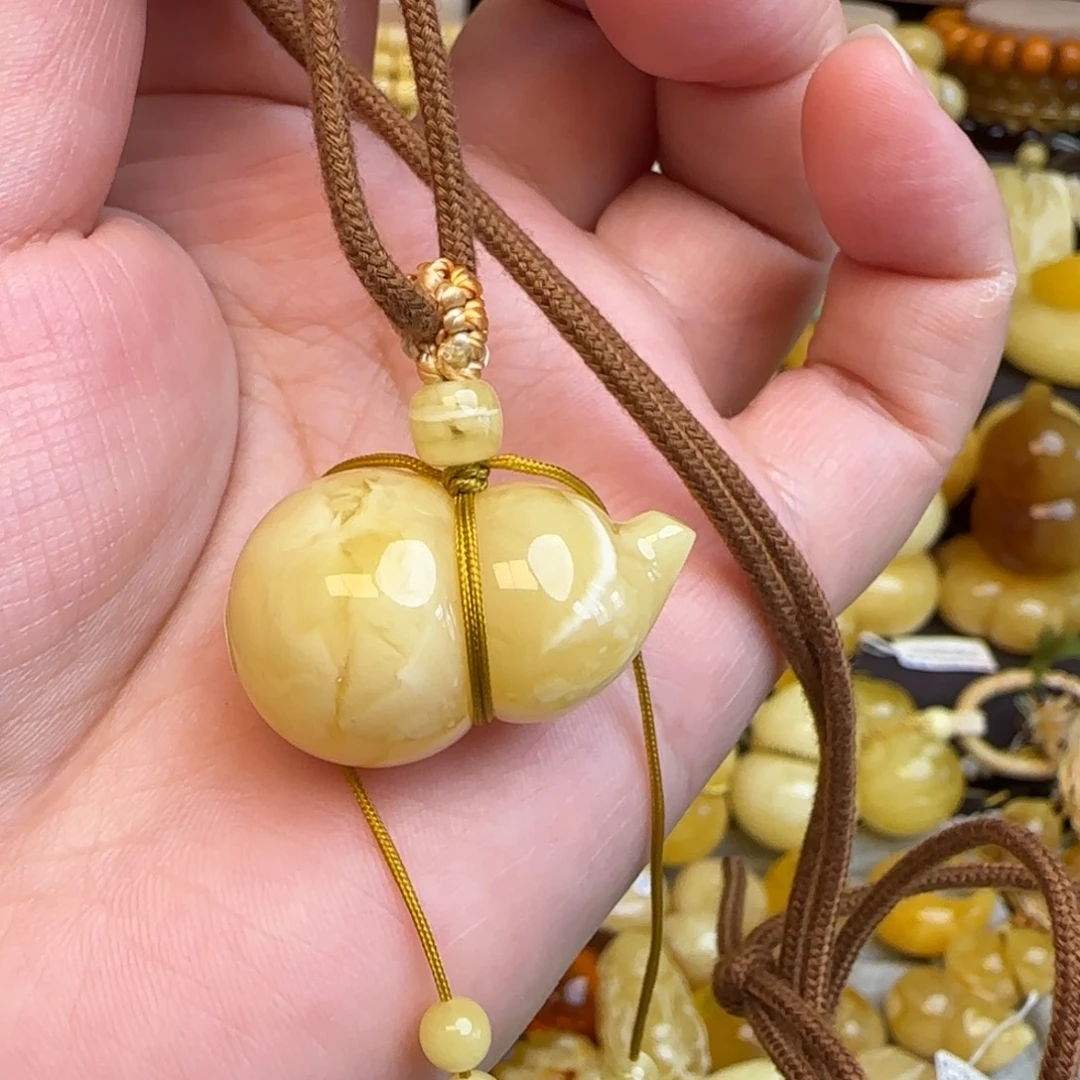 琥珀未镶嵌套链天然俄料蜜蜡葫芦吊坠
