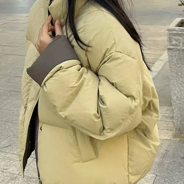 日本初冬小个子韩版撞色减龄甜美少女短款保暖加厚白鸭绒羽绒服