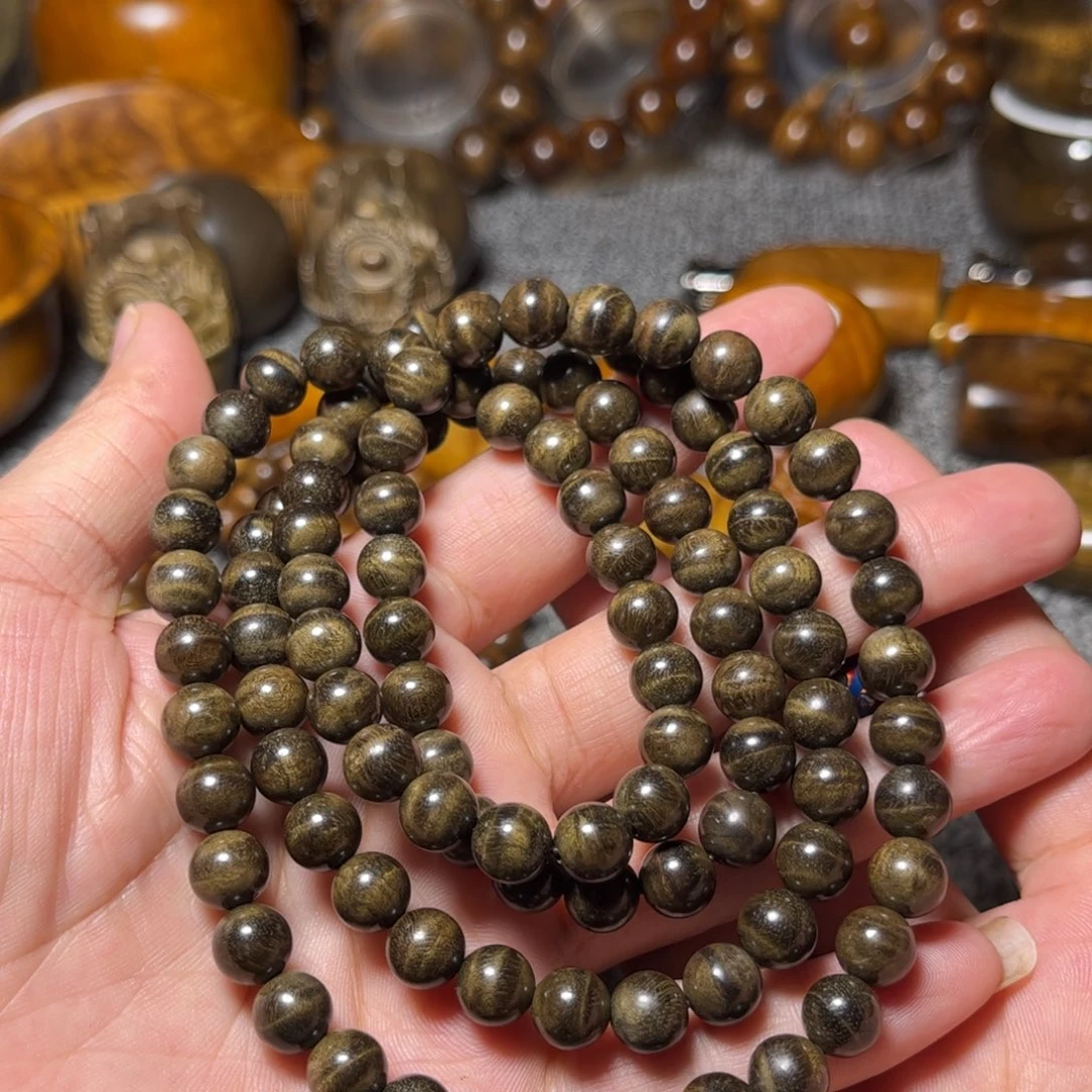 金丝楠阴沉木佛珠手链0.8