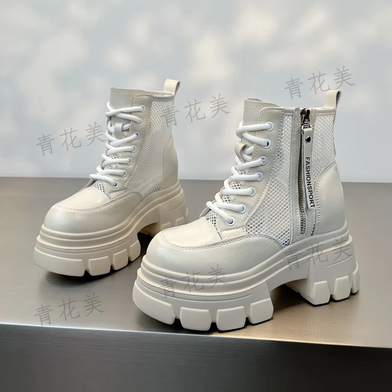 2025夏季内增高透气马丁靴女轻便新款小个子凉靴厚底显瘦网纱短靴