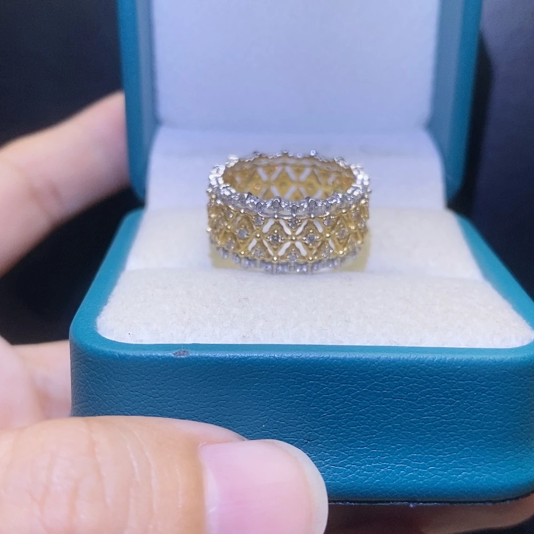 钻石戒指/指环18K金镶嵌菱形蕾丝黄白双色工艺