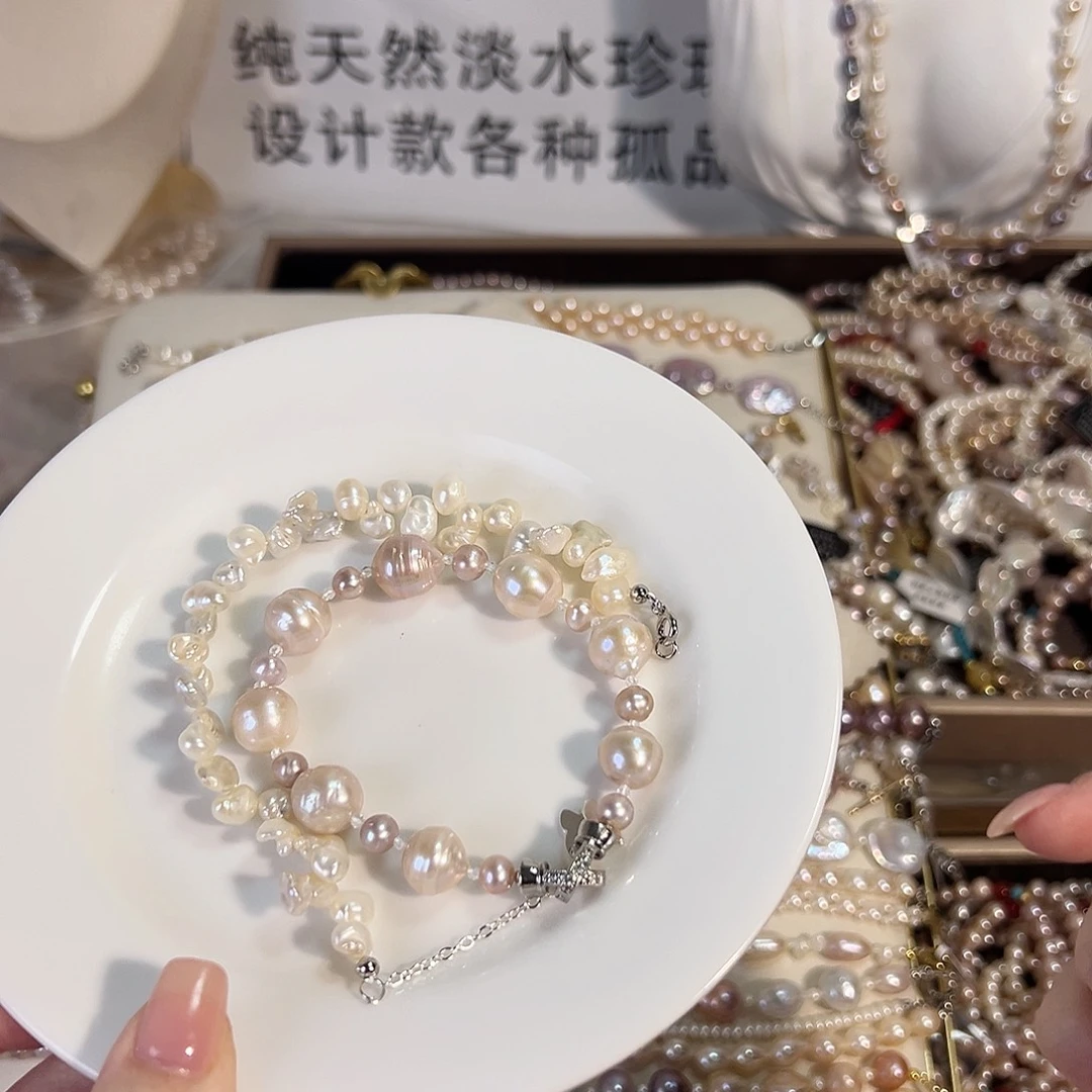 时尚设计款淡水珍珠银S925镶嵌淡水珍珠