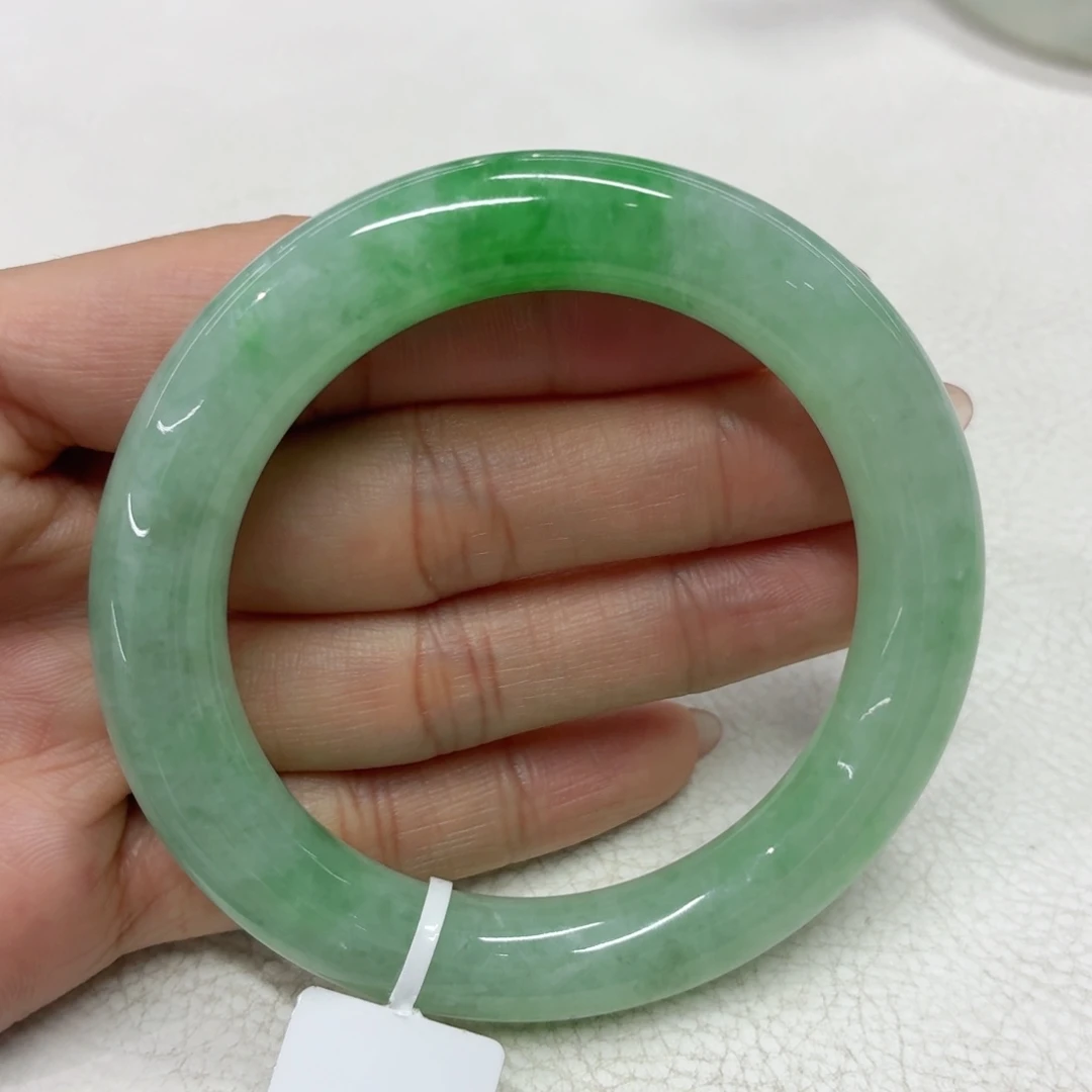 翡翠未镶嵌手镯缅甸翡翠手镯52.2绿圆条
