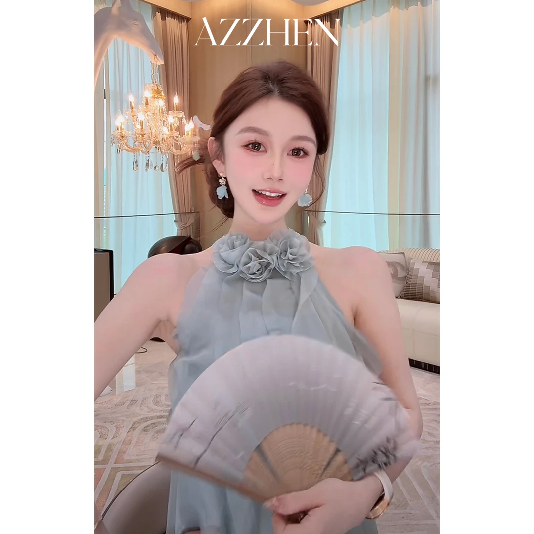 AZZHEN【海盐小调】仙气挂脖无袖气质显瘦蕾丝连衣裙AZ4KSL12-00