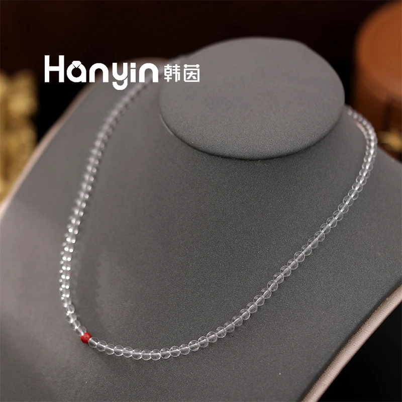 4mm白水晶手工气质时尚百搭简约夏日清凉感项链颈链圆珠锁骨链ins