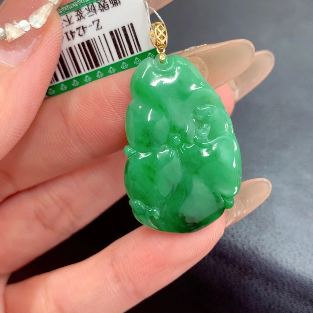 翡翠18K金镶嵌吊坠(不含链)