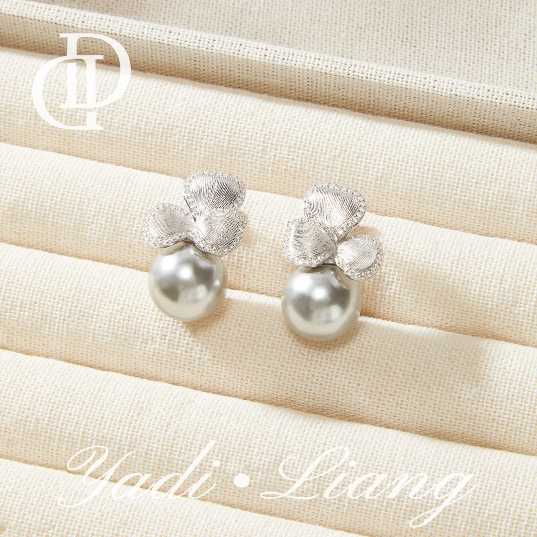 925银耳饰 梁雅帝新品【三叶花朵施华洛珠珠】气质百搭时尚纯银耳饰