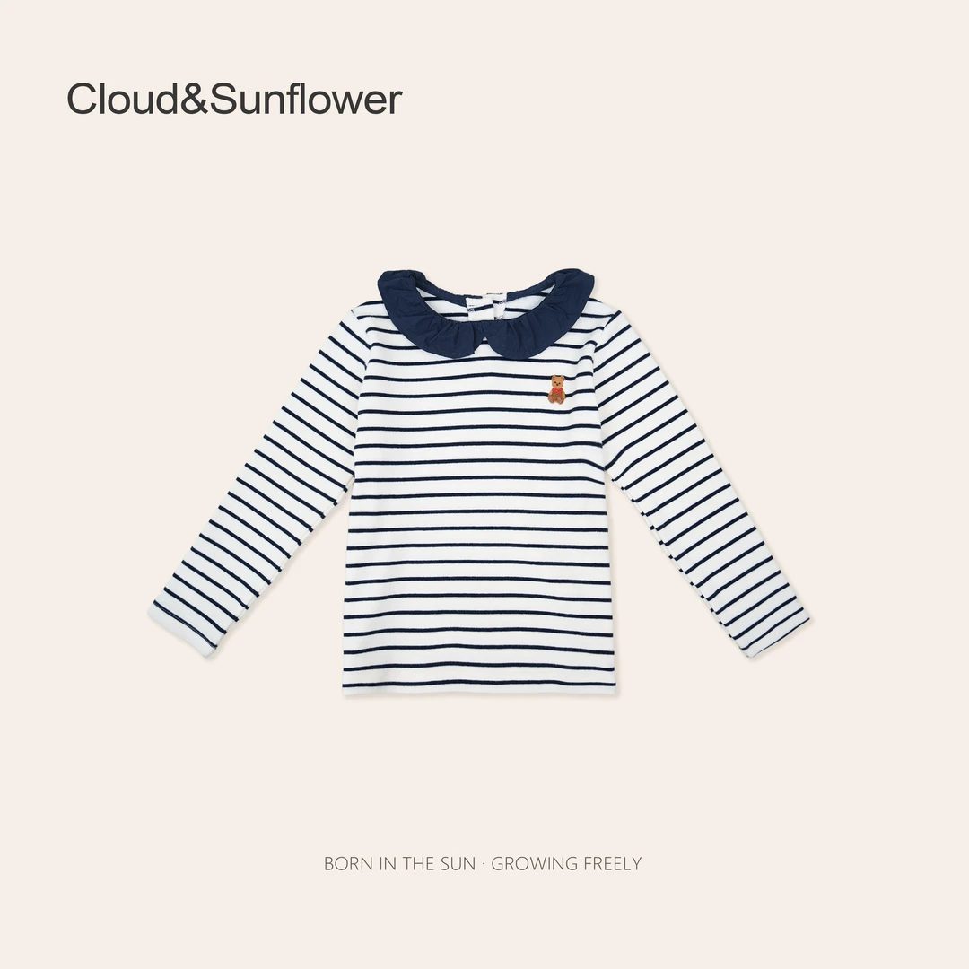 女童条纹娃娃领小熊打底衫243900