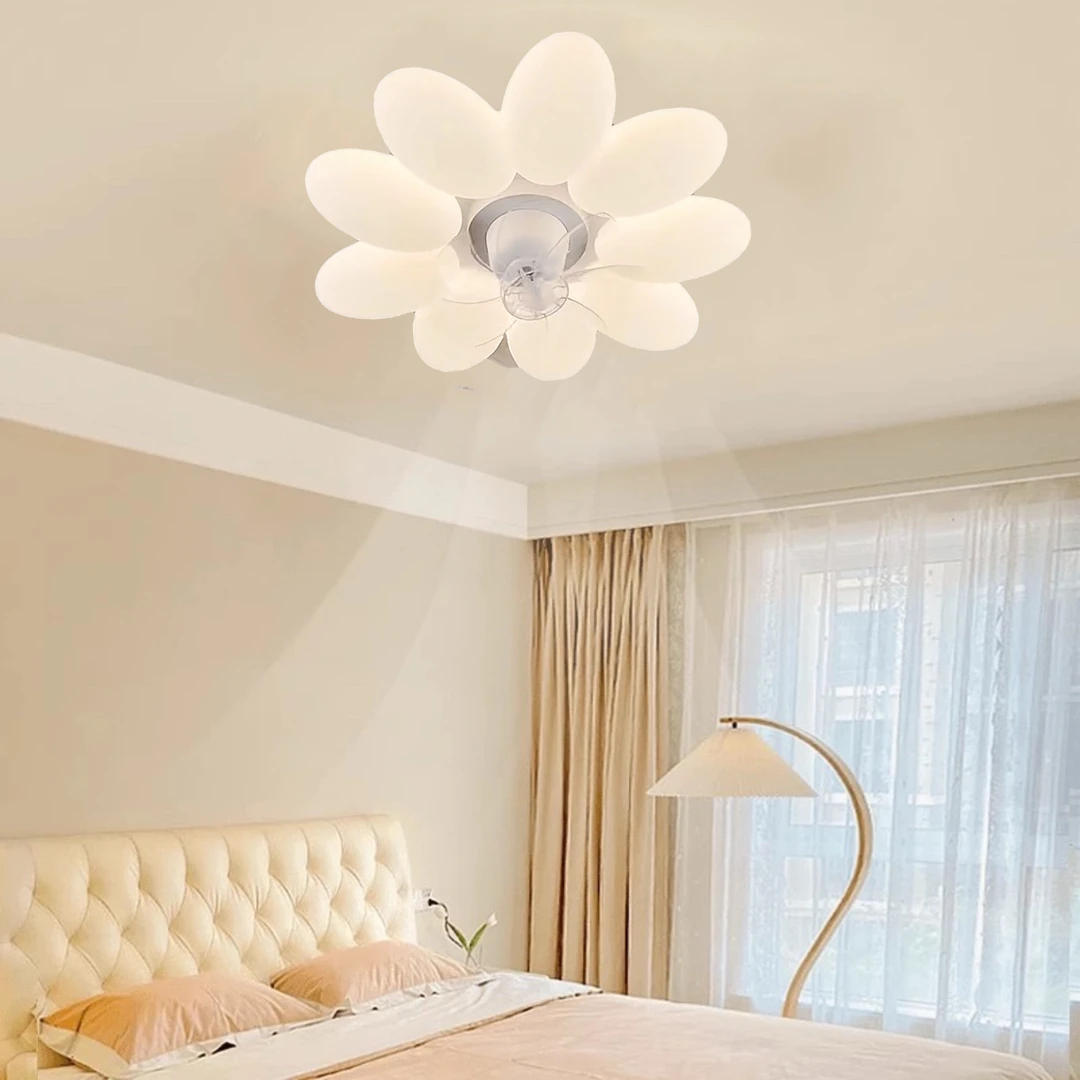 全光谱奶油风卧室风扇灯儿童房主卧灯具360度摇头吊扇灯吸顶灯