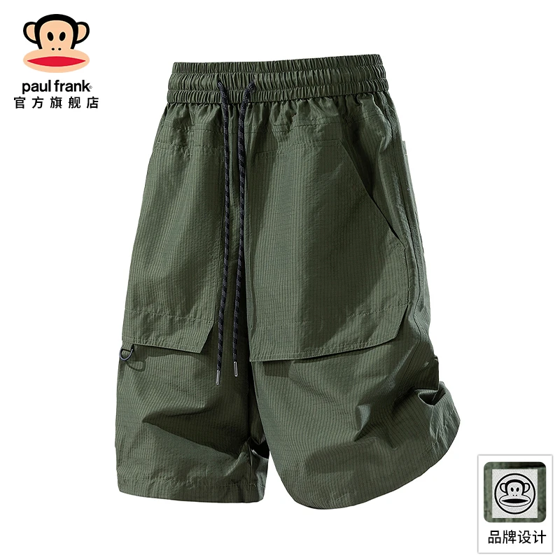 PaulFrank/大嘴猴军绿色工装短裤男士夏季薄款宽松直筒休闲五分裤