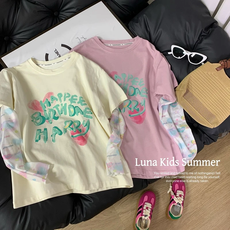 女童夏装短袖T恤夏季百搭女大童上衣洋气圆领短款清新