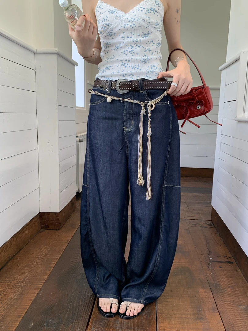 shareinin 自留！很垂很凉快！天丝棉原色弯刀轻薄宽松牛仔裤