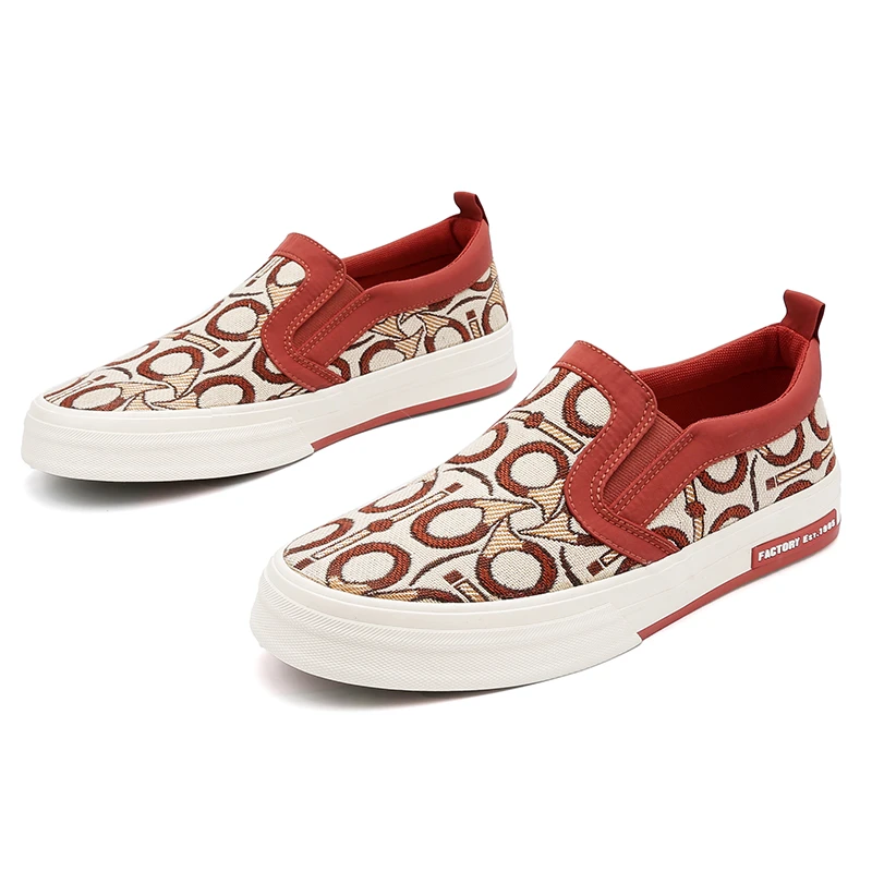 2025春季新款潮鞋印花布鞋一脚蹬懒人鞋舒适透气男鞋低帮鞋*25163