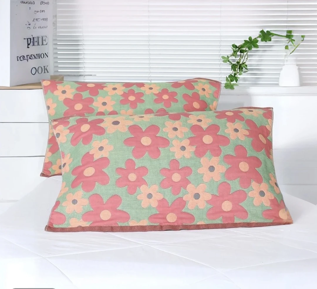 【花期粉色】提花多层纱布柔暖舒适加厚一对枕巾