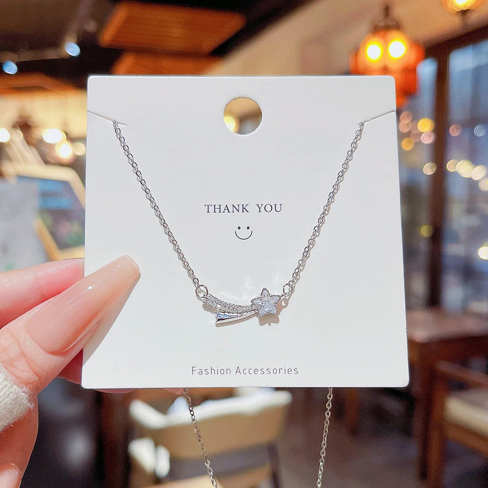 钛钢项链 镶钻轻奢流星项链精致锁骨链女饰品高级颈链小众百搭