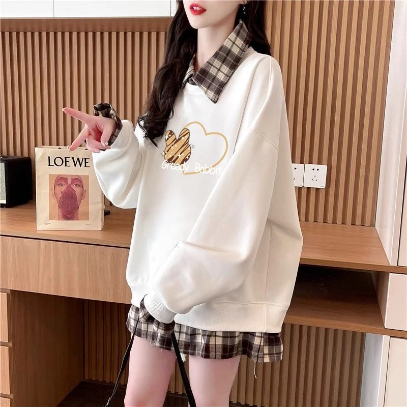 特大码2-300斤爱心字母兔子印花长袖假两件韩版时尚休闲长袖卫衣