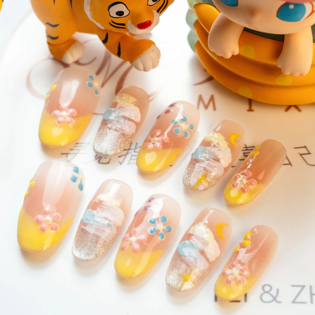 新款纯手工短款穿戴美甲渐变穿戴甲ins百搭高级多巴胺