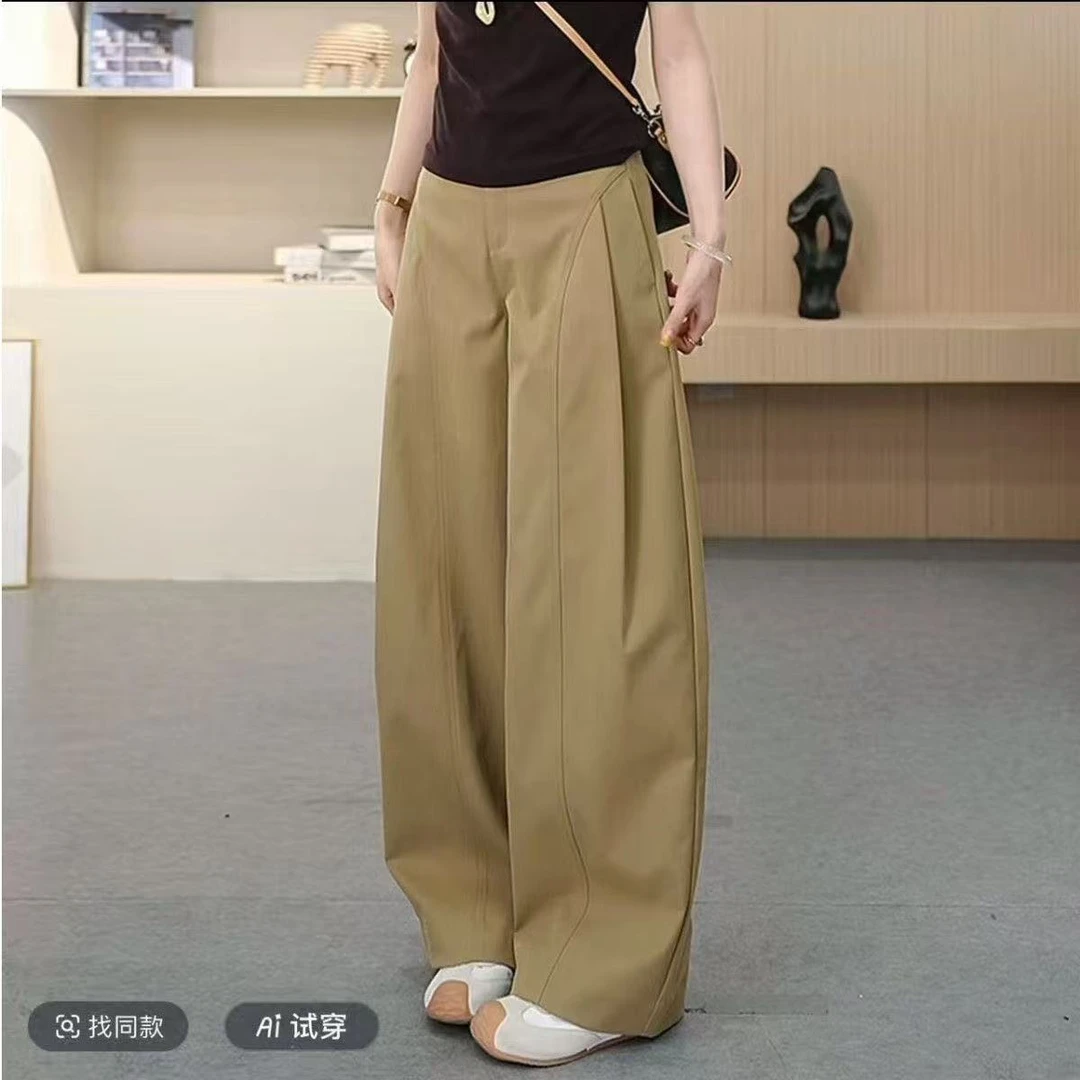 【现货+运费险】100钛金棉舒柔特阔腿裤女秋季高腰显瘦抗皱贝斯裤