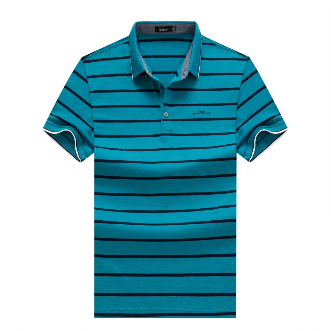 9561男士加肥加大百搭时尚休闲翻领短袖T恤条纹翻领短袖夏季薄款