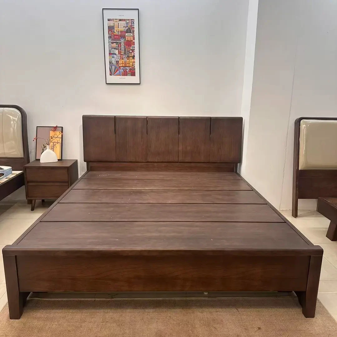 实木床南美黑胡桃木气压高箱双人床北欧简约现代储物高箱大床