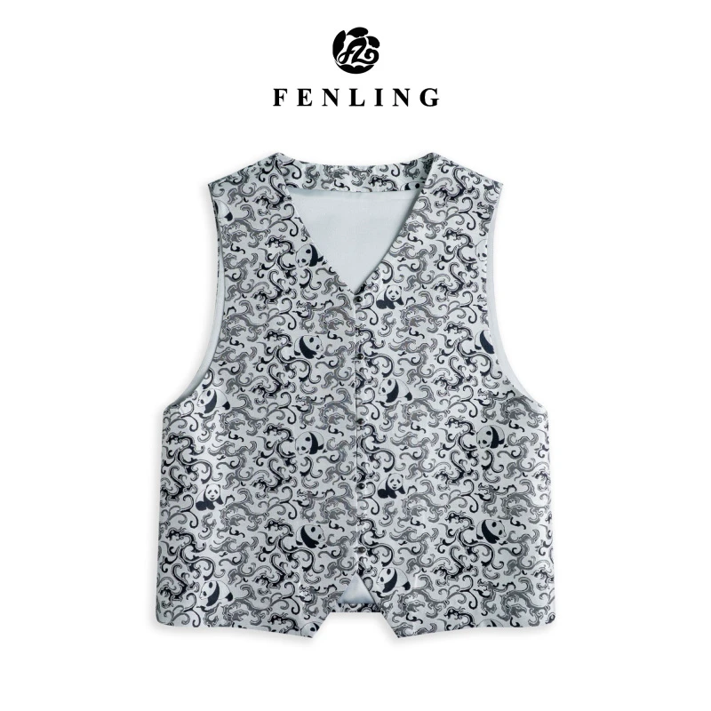 芬领-龙纹熊猫锦-非遗桑蚕丝蜀锦提花V领马甲BX1564-BX1566