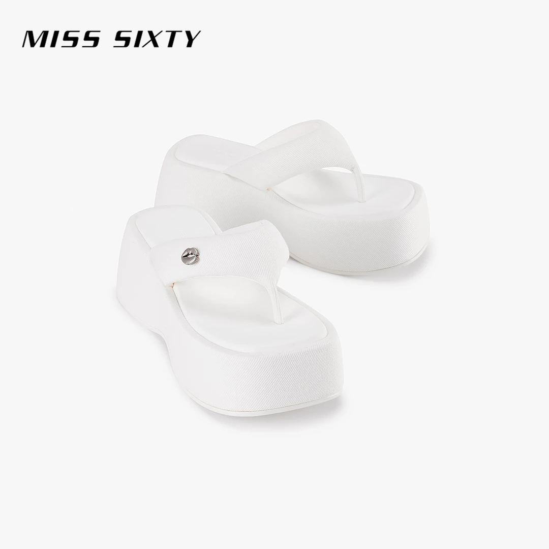 Miss Sixty2025春季新款休闲鞋女海边人字拖厚底夹脚百搭唇印