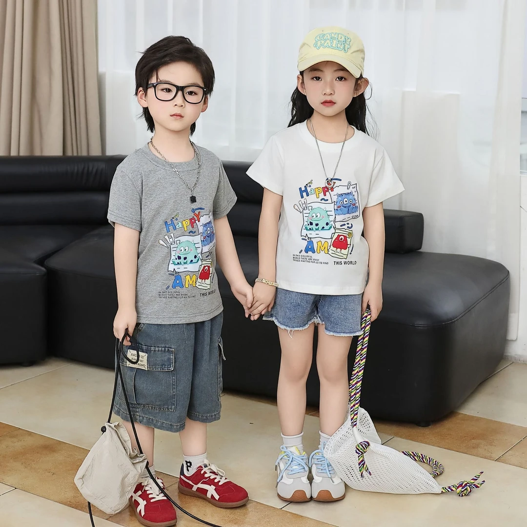 100%纯棉儿童夏装短袖儿童洋气童装半袖夏季纯棉男童T恤新款卡通