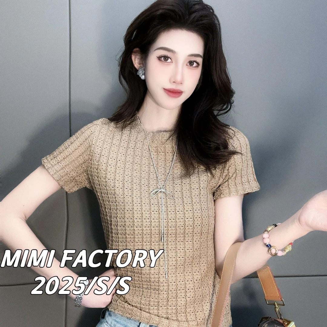 2025夏季新款 法式别致镂空设计显瘦短袖T恤女百搭上衣4578#